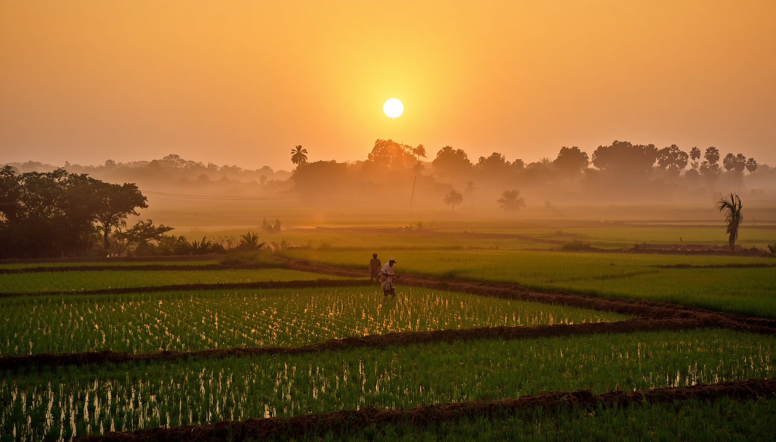 Lever de soleil sur les rizières du Sénégal